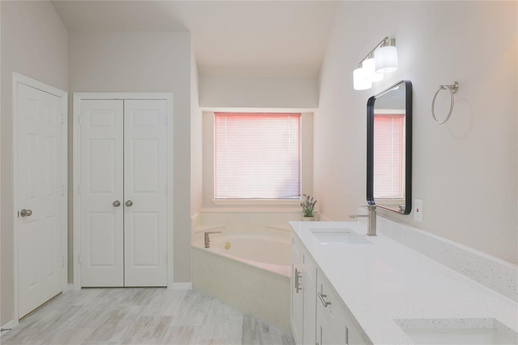 3616 Sutter Court Fort Worth, TX 76137 - Photo 21 of 28 a bathroom with a sink a vanity and a mirror