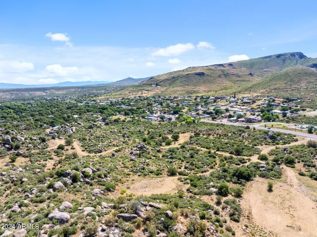 an aerial view of residential house and green space