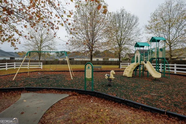 a view of a park with slides