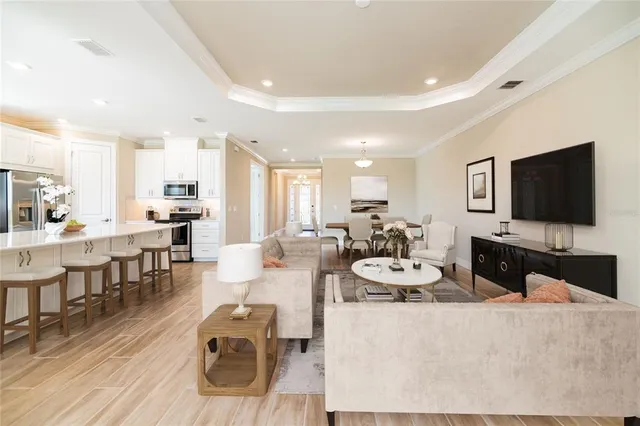 a view of kitchen with wooden floor