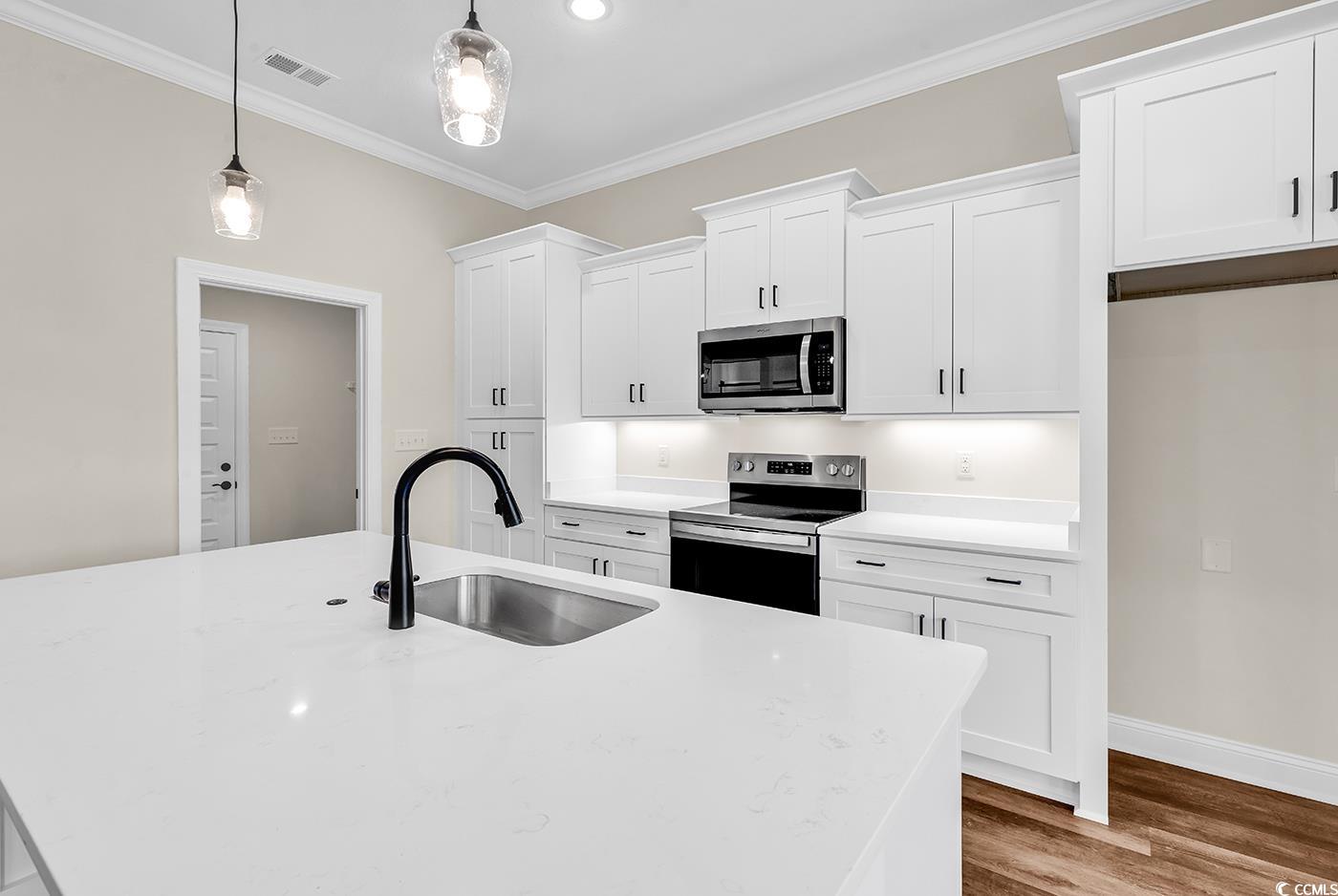 3538 Good Luck Road Aynor, SC 29511 - Photo 10 of 34 Kitchen with crown molding, a sink, white cabinetr