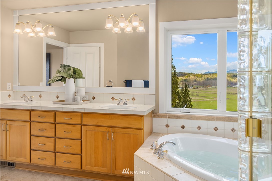 8707 West Snoqualmie Valley Road Northeast Carnation, WA 98014 - Photo 27 of 39 a bathroom with a tub a sink and a window