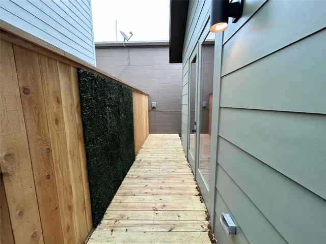 an empty room with a bench