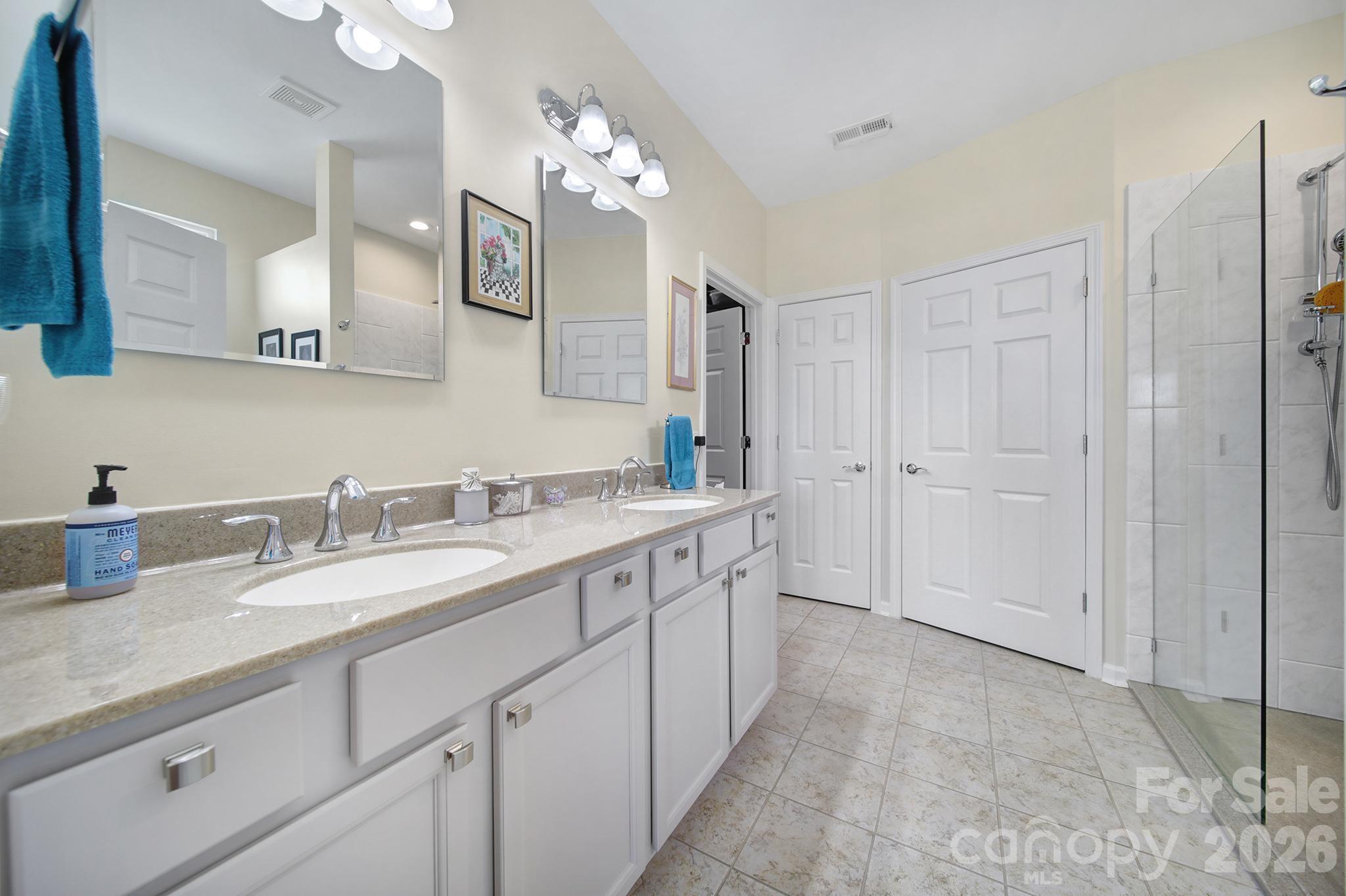 8080 Pawleys Court Fort Mill, SC 29707 - Photo 18 of 44 a bathroom with a granite countertop sink and a mirror