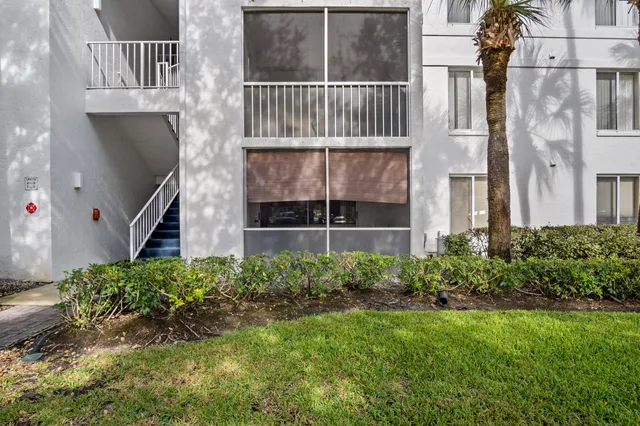 a view of a garden with a staircase