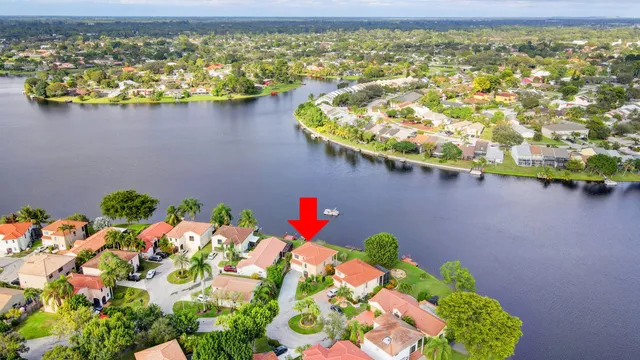 view of a lake with an outdoor space