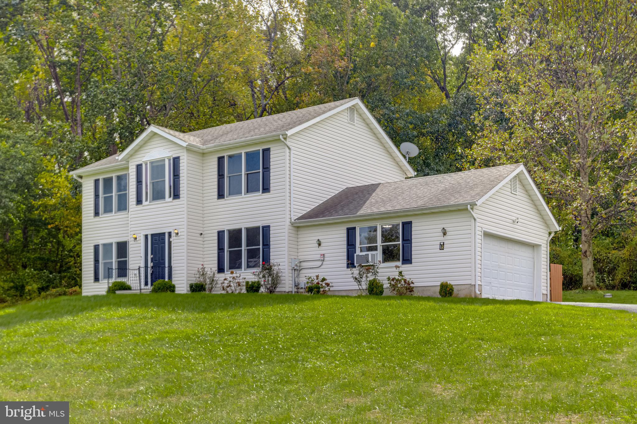 a front view of house with yard and green space