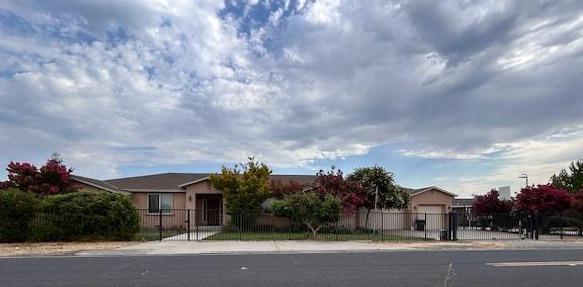a city view with a house