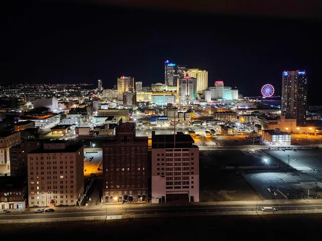 a city view with tall buildings
