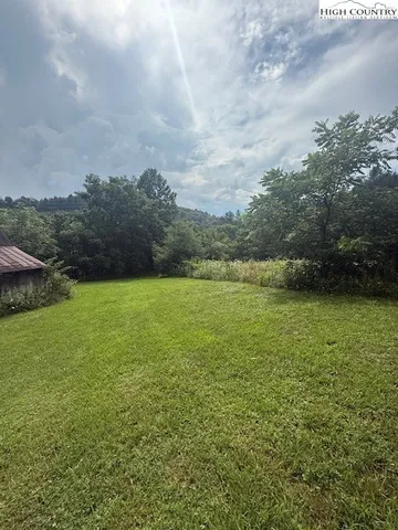 a view of a green field with an trees