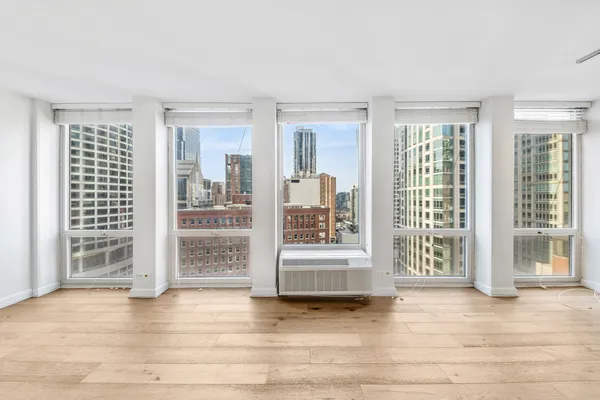 a view of front door with wooden floor and windows