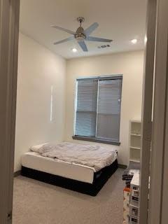 2700 Old Denton Road, Unit 1043 Carrollton, TX 75007 - Photo 8 of 14 Bedroom featuring carpet, ceiling fan, and recessed lighting