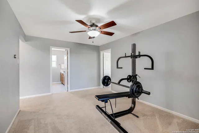 a view of a room with gym equipment