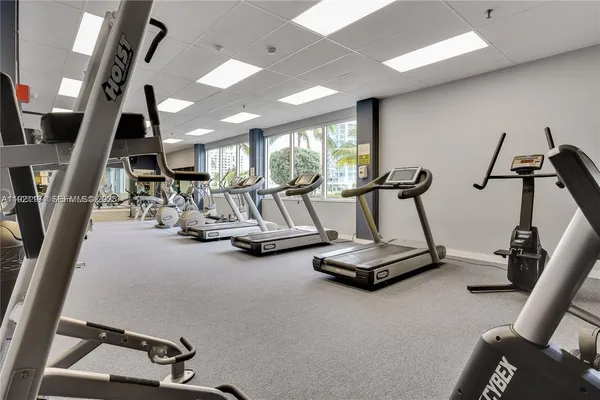 a view of a room with gym equipment