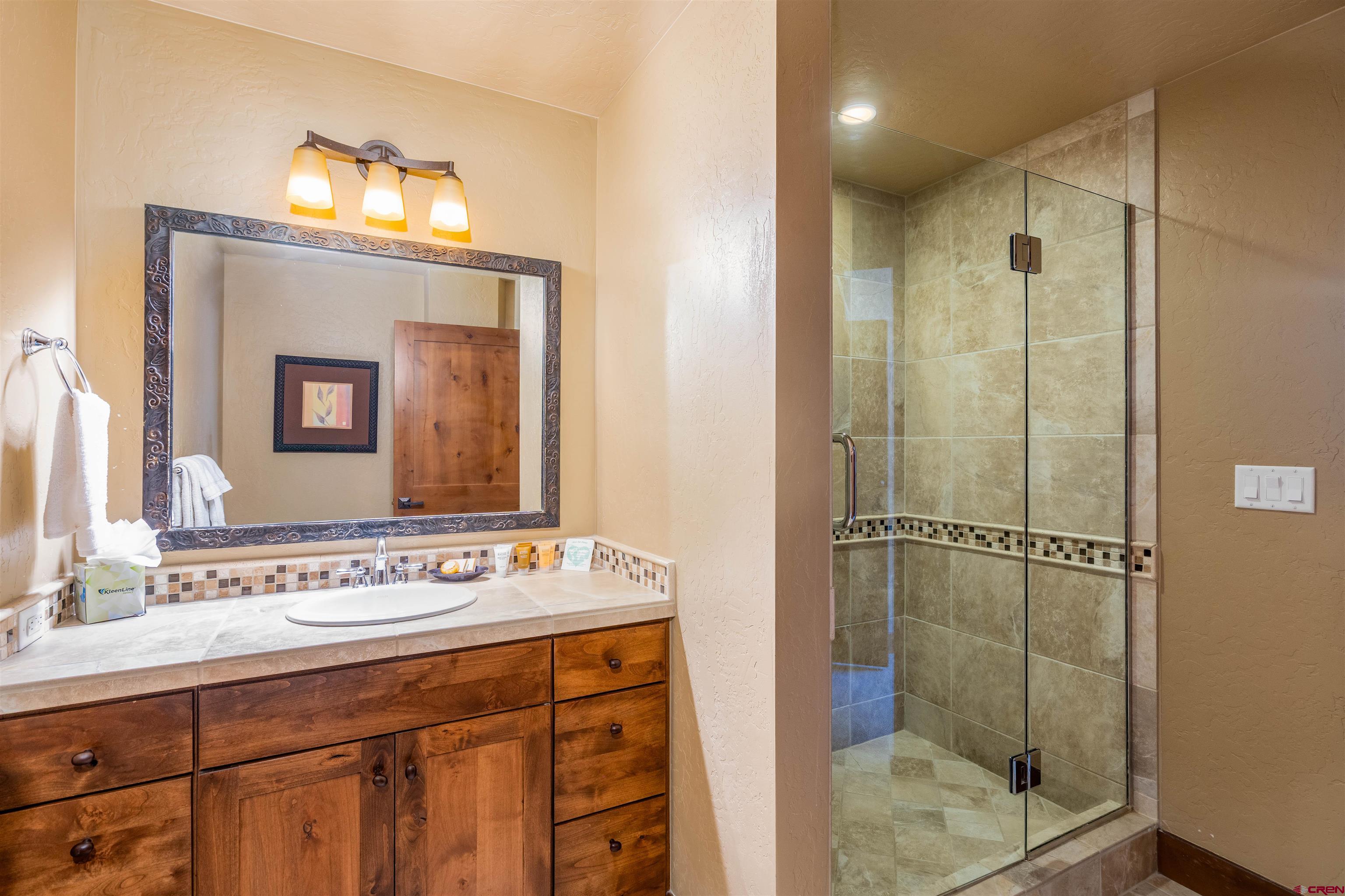 24 Sheol Street, Unit 204 Durango, CO 81301 - Photo 16 of 29 a bathroom with a shower sink and mirror