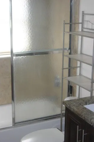 a bathroom with a bathtub