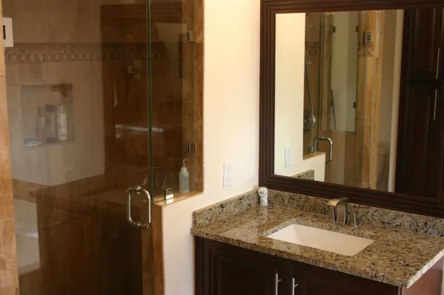 a view of swimming pool from a window