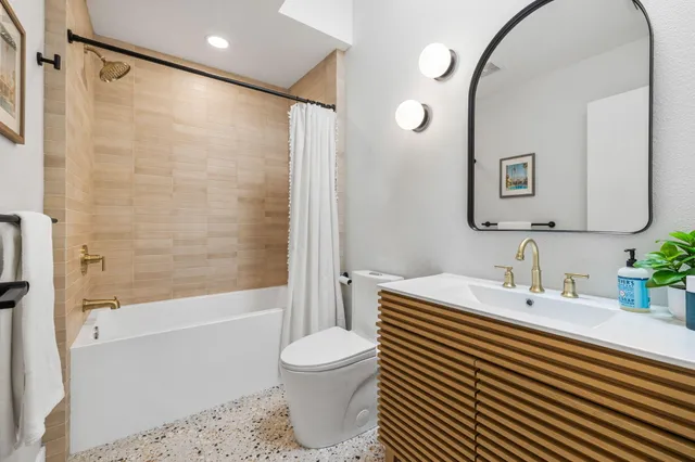 a view of a terrace with a garden