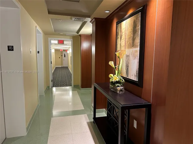 a view of a garden with tall trees