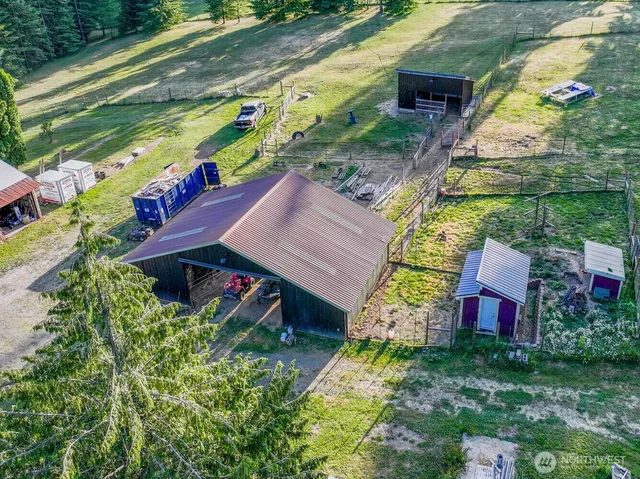a view of a field with a tree