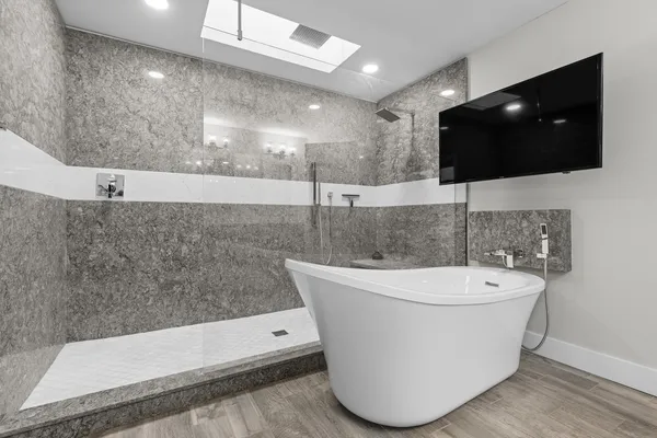 a view of a bathtub in a bathroom
