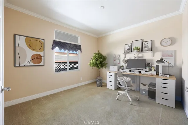 a workspace with furniture and window