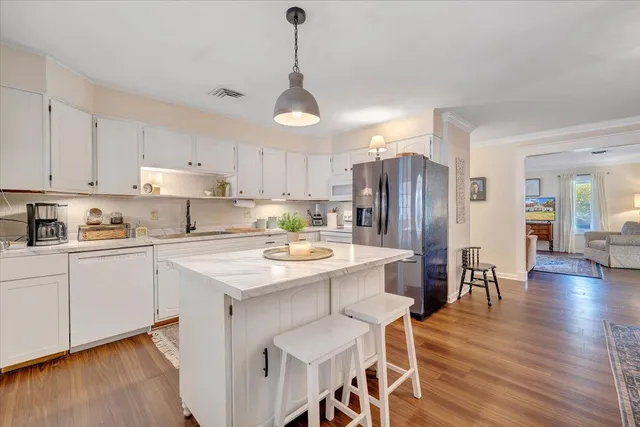 a view of a lake with a big yard