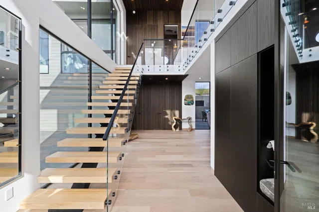 an aerial view of a house with a garden