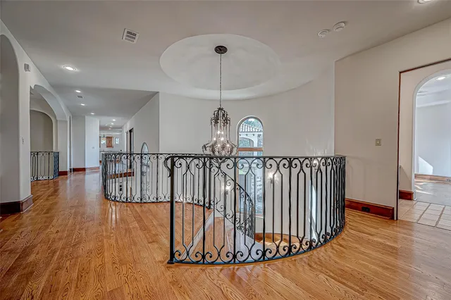 a view of a large hall with a large window