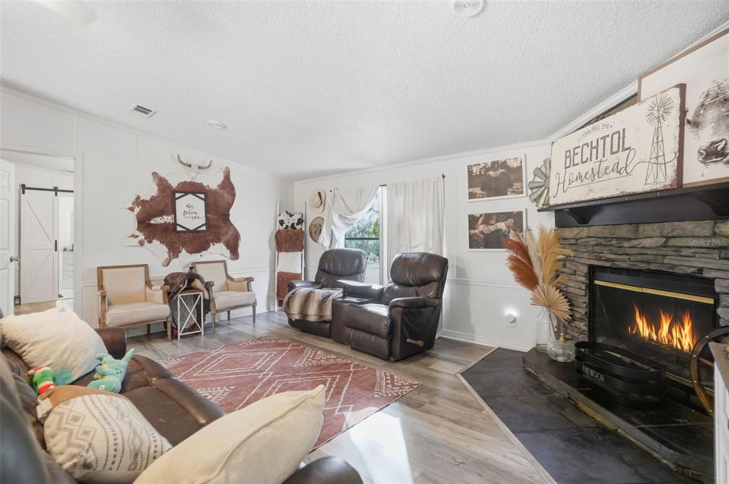 17539 Edwin Terrace Hudson, FL 34667 - Photo 12 of 38 a living room with furniture and a fireplace