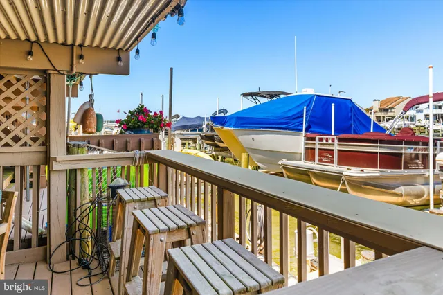 a view of a balcony with door