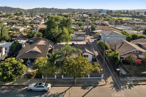 an aerial view of a residential houses