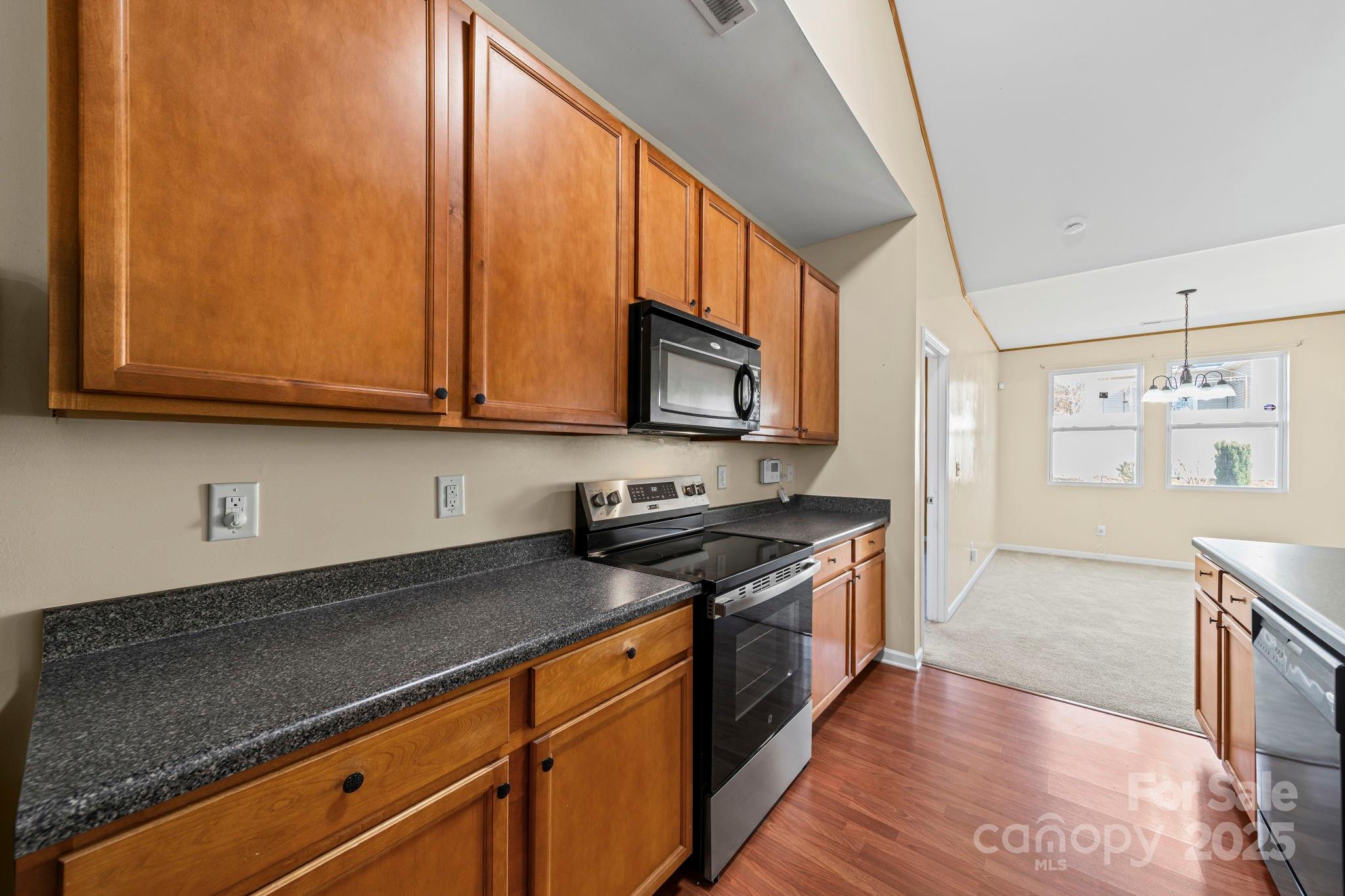 11608 Downy Birch Road Charlotte, NC 28227 - Photo 15 of 38 a kitchen with stainless steel appliances granite countertop a stove a sink and a microwave