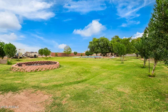 a view of a golf course with a garden