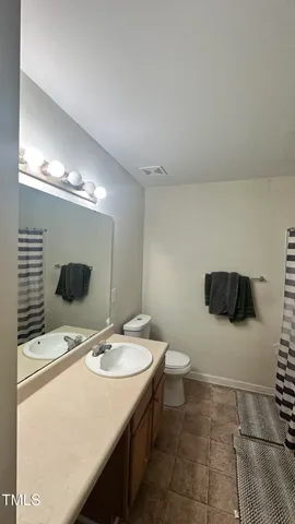 a bathroom with a sink a toilet and a mirror