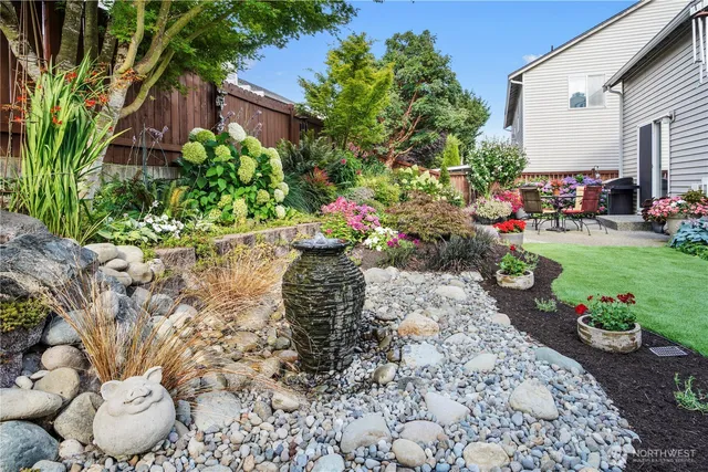 a view of a backyard with potted plants