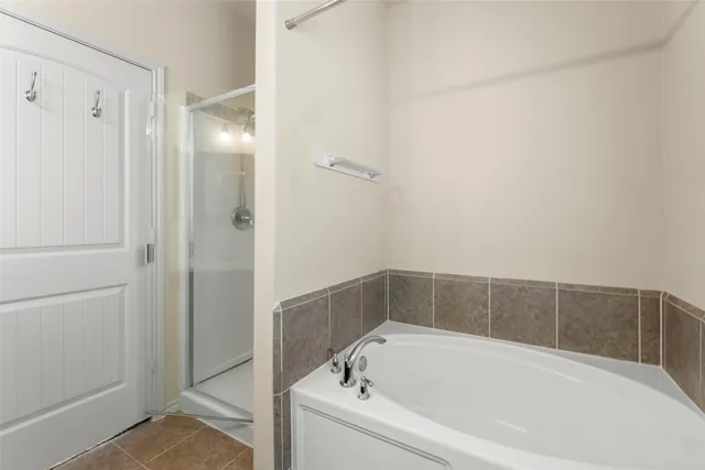 a bathroom with a bathtub