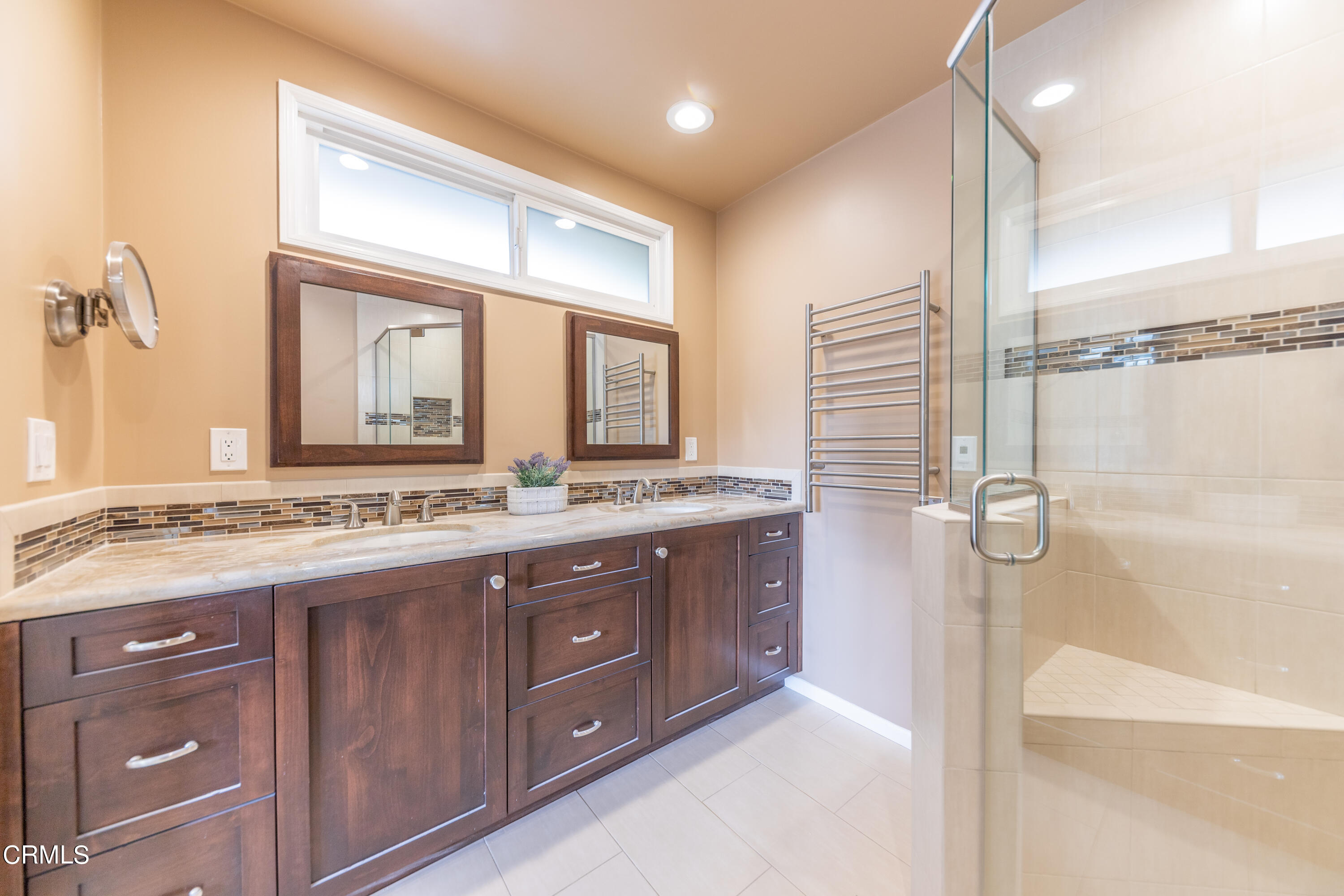 5028 Ramsdell Avenue La Crescenta, CA 91214 - Photo 16 of 29 a bathroom with a granite countertop sink a mirror and a shower