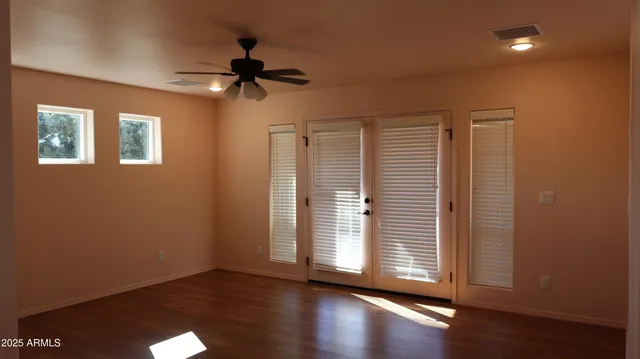 a view of a small space with a window