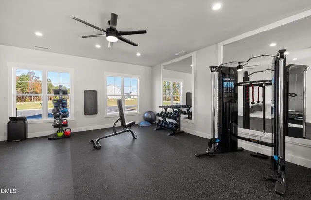 a view of a room with gym equipment
