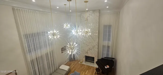 a bathroom with a mirror and a shower