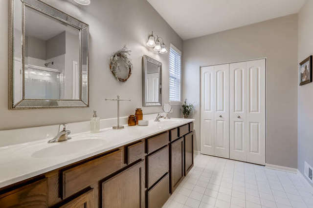612 Ridgeview Lane Sugar Grove, IL 60554 - Photo 14 of 28 a bathroom with a double vanity sink and a mirror