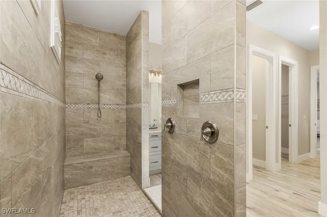 a bathroom with a shower