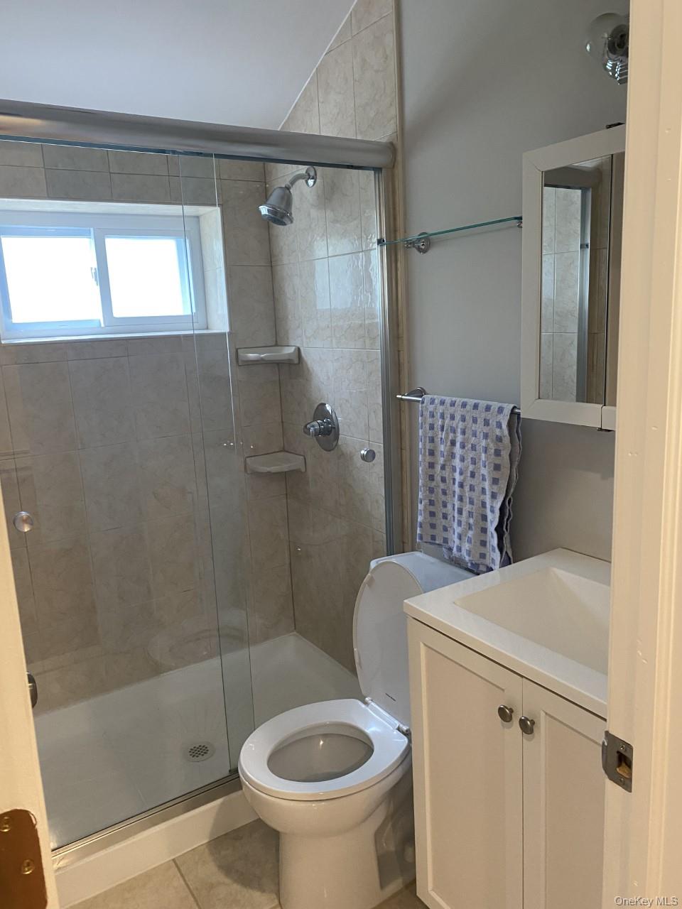 3 Wensley Road Plainview, NY 11803 - Photo 8 of 16 Bath with tile patterned floors, vanity, and a stall shower