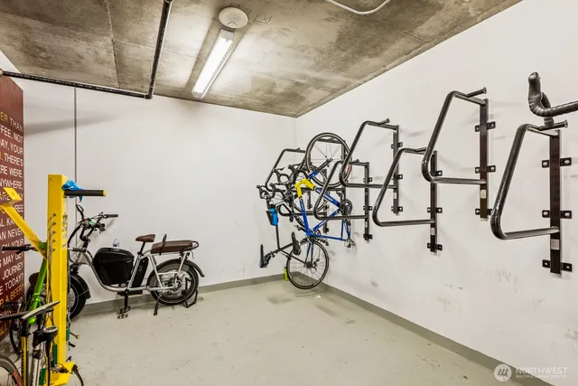 a view of a balcony with wooden floor