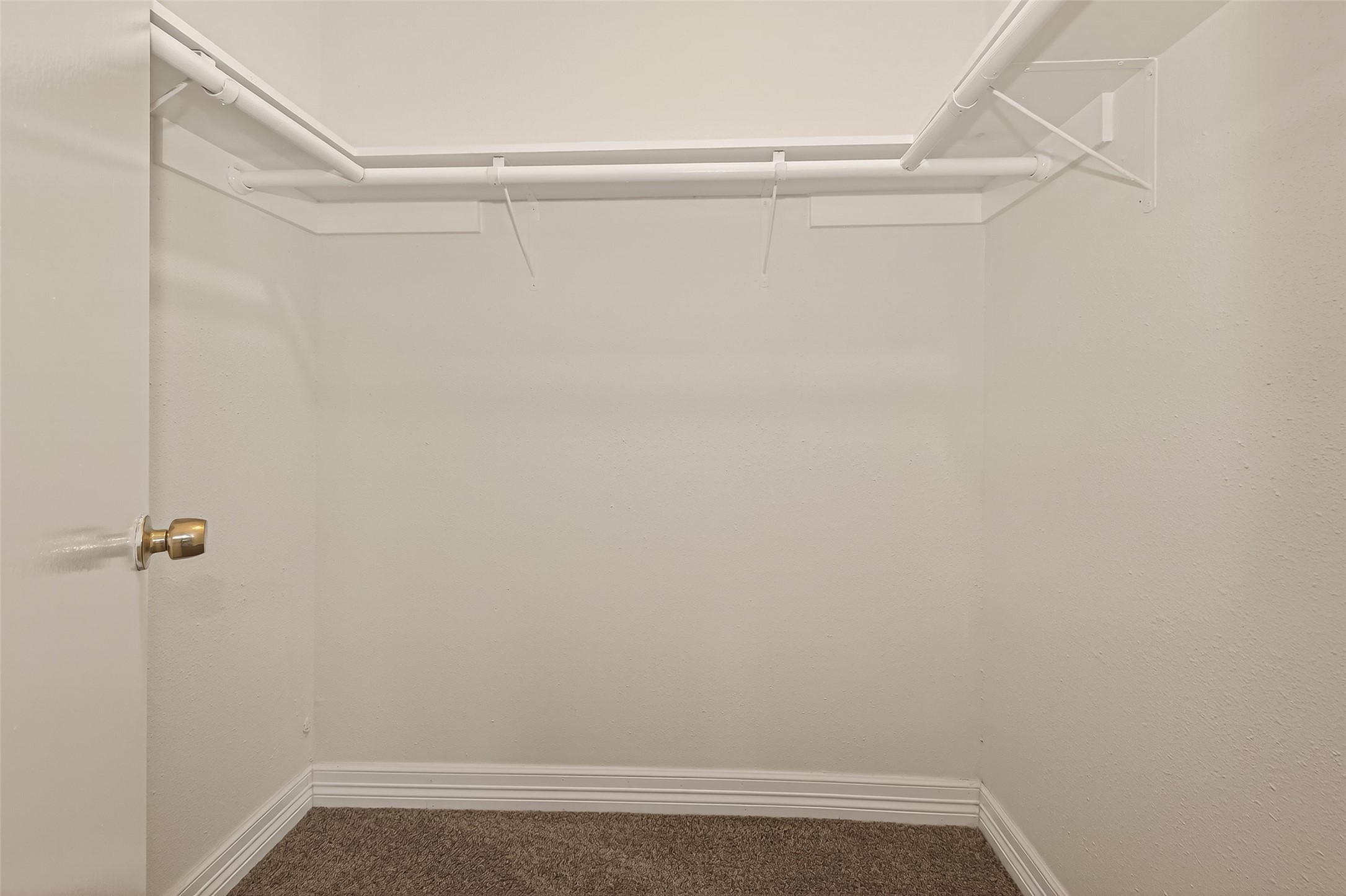 7027 Dickson Way Missouri City, TX 77489 - Photo 17 of 22 This photo shows a spacious walk-in closet with white walls, a carpeted floor, and ample hanging rods for clothing storage.