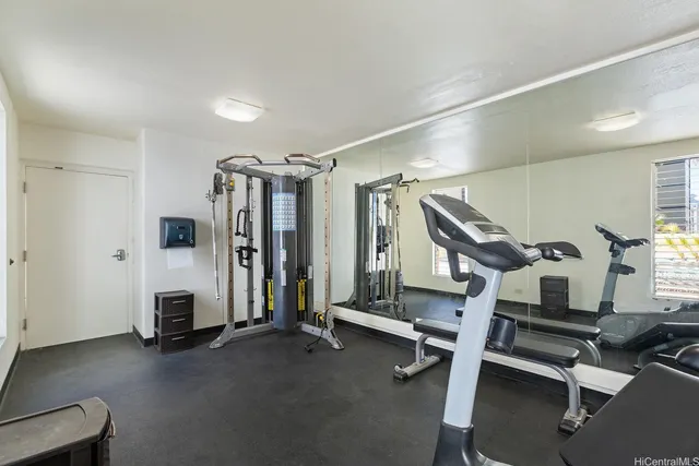 a view of a room with gym equipment