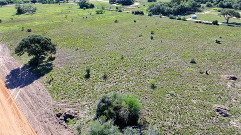 a view of a green yard with large trees