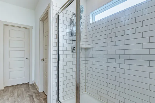 a bathroom with a shower