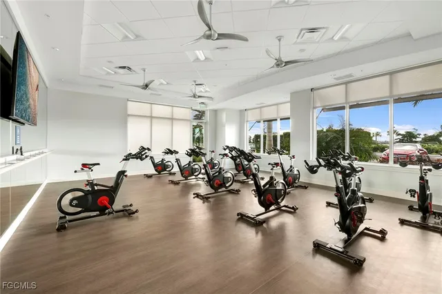 a view of a room with gym equipment